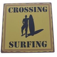 Plaques murales métal déco Crossing Surfing 24 x 24 cm